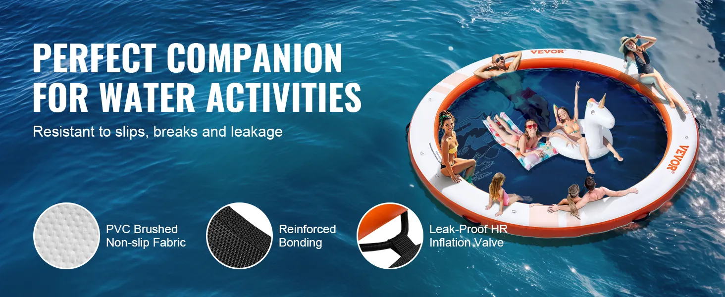 VEVOR inflatable floating dock with pvc fabric, reinforced bonding, and leak-proof hr inflation valve