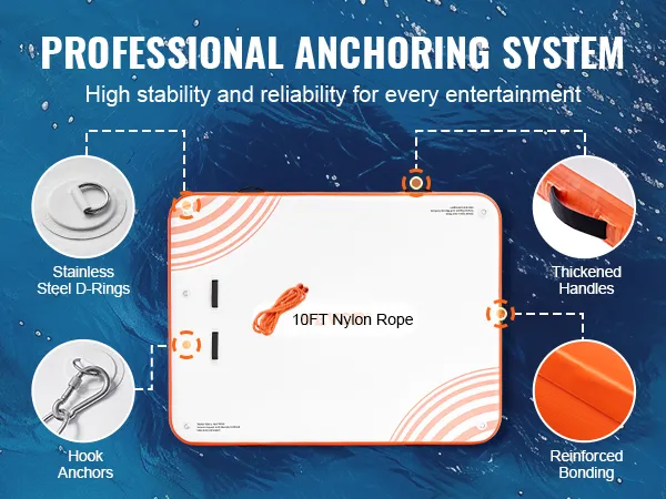 professional anchoring system for VEVOR inflatable floating dock with stainless steel d-rings, hook anchors