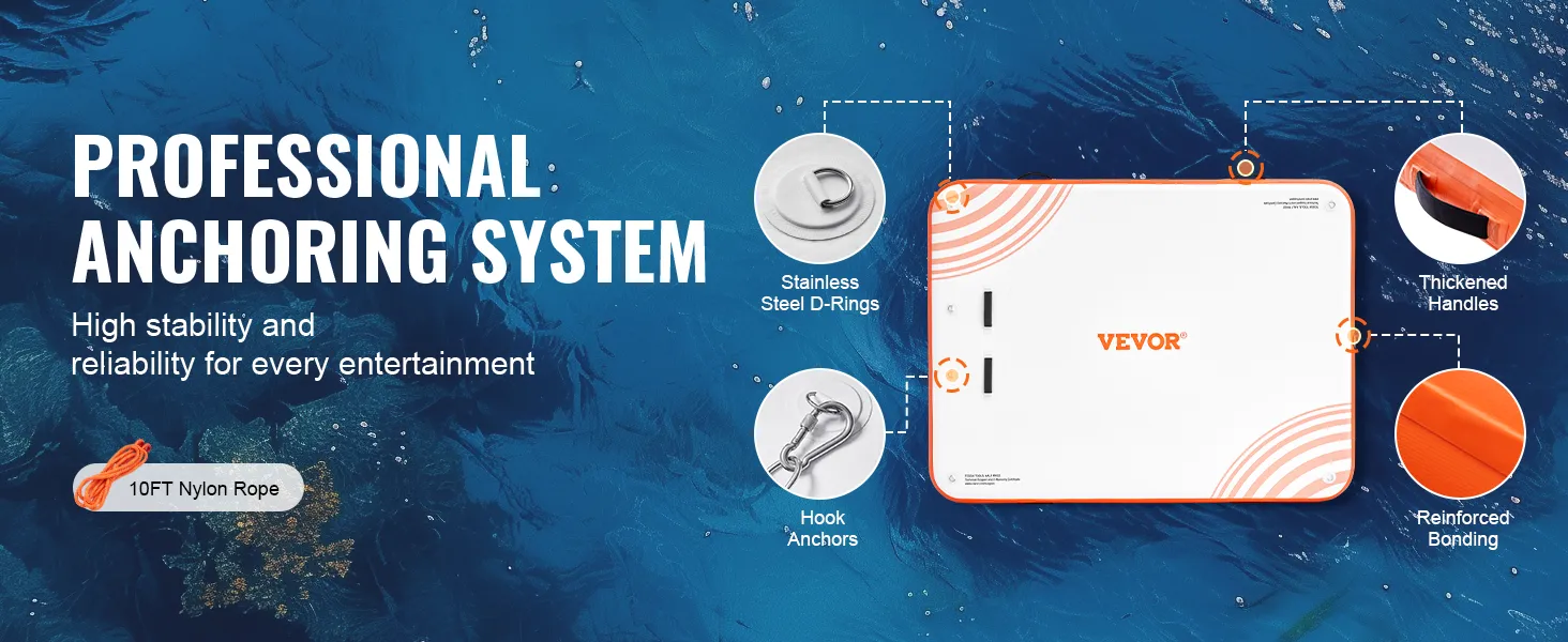 professional anchoring system for VEVOR inflatable floating dock with stainless steel d-rings, hook anchors