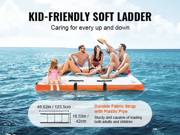 VEVOR inflatable floating dock with ladder, perfect for kids and adults to enjoy on the water.