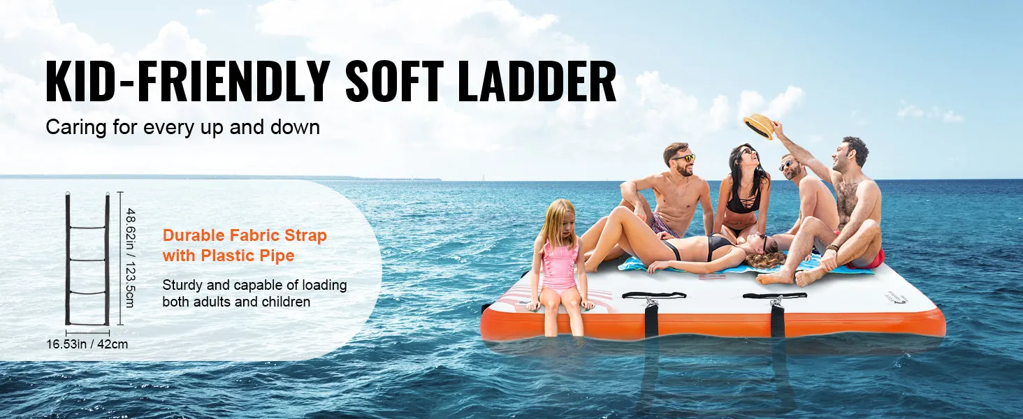 VEVOR inflatable floating dock with ladder, perfect for kids and adults to enjoy on the water.