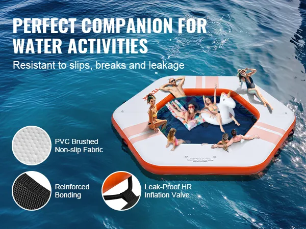 VEVOR inflatable floating dock for water activities, featuring pvc non-slip fabric, reinforced bonding, and leak-proof valve.