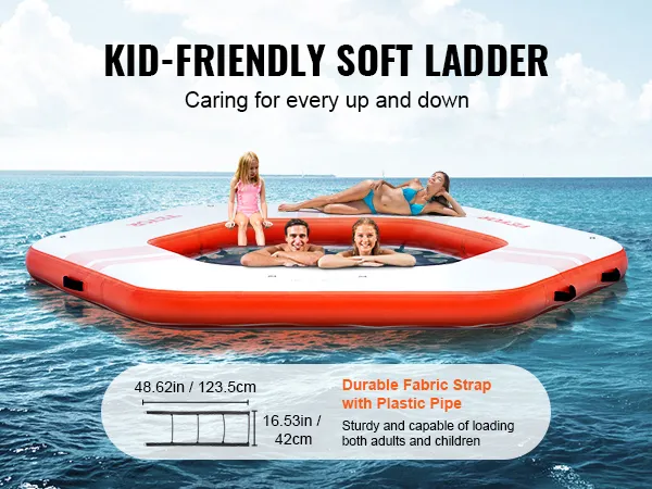VEVOR inflatable floating dock with kid-friendly soft ladder for easy access on water.