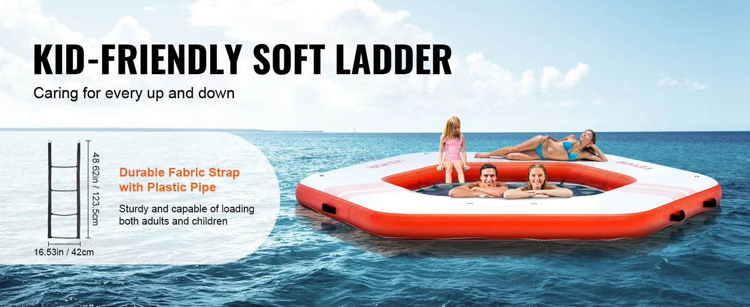 VEVOR inflatable floating dock with kid-friendly soft ladder for easy access on water.