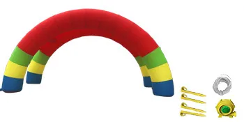 VEVOR inflatable rainbow arch with bright colors, stakes, and blower.
