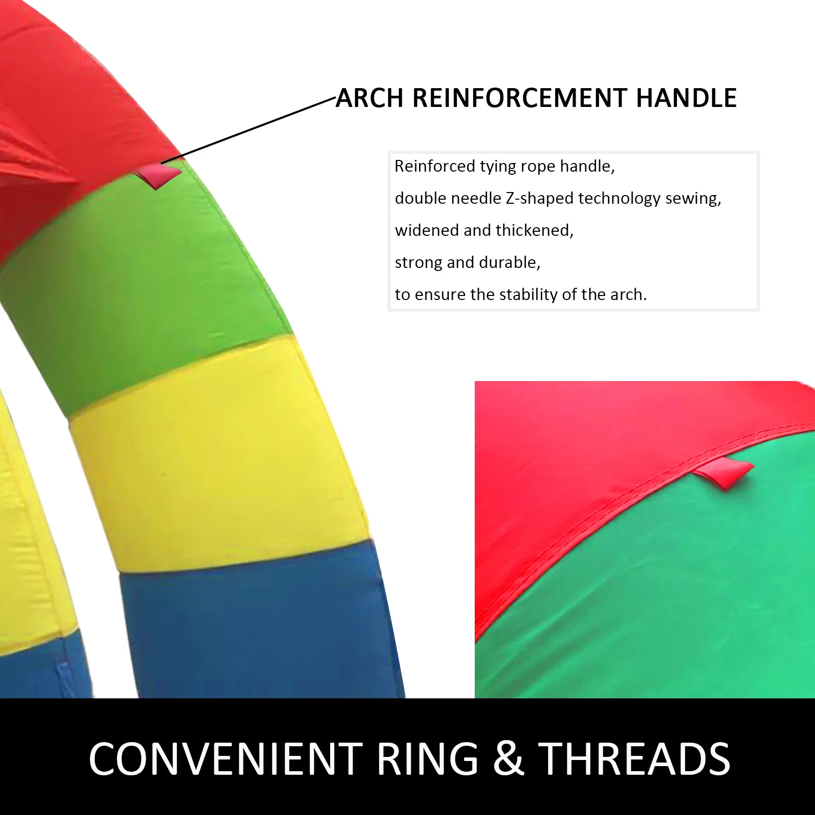 VEVOR inflatable rainbow arch with reinforced handle and colorful durable fabric.