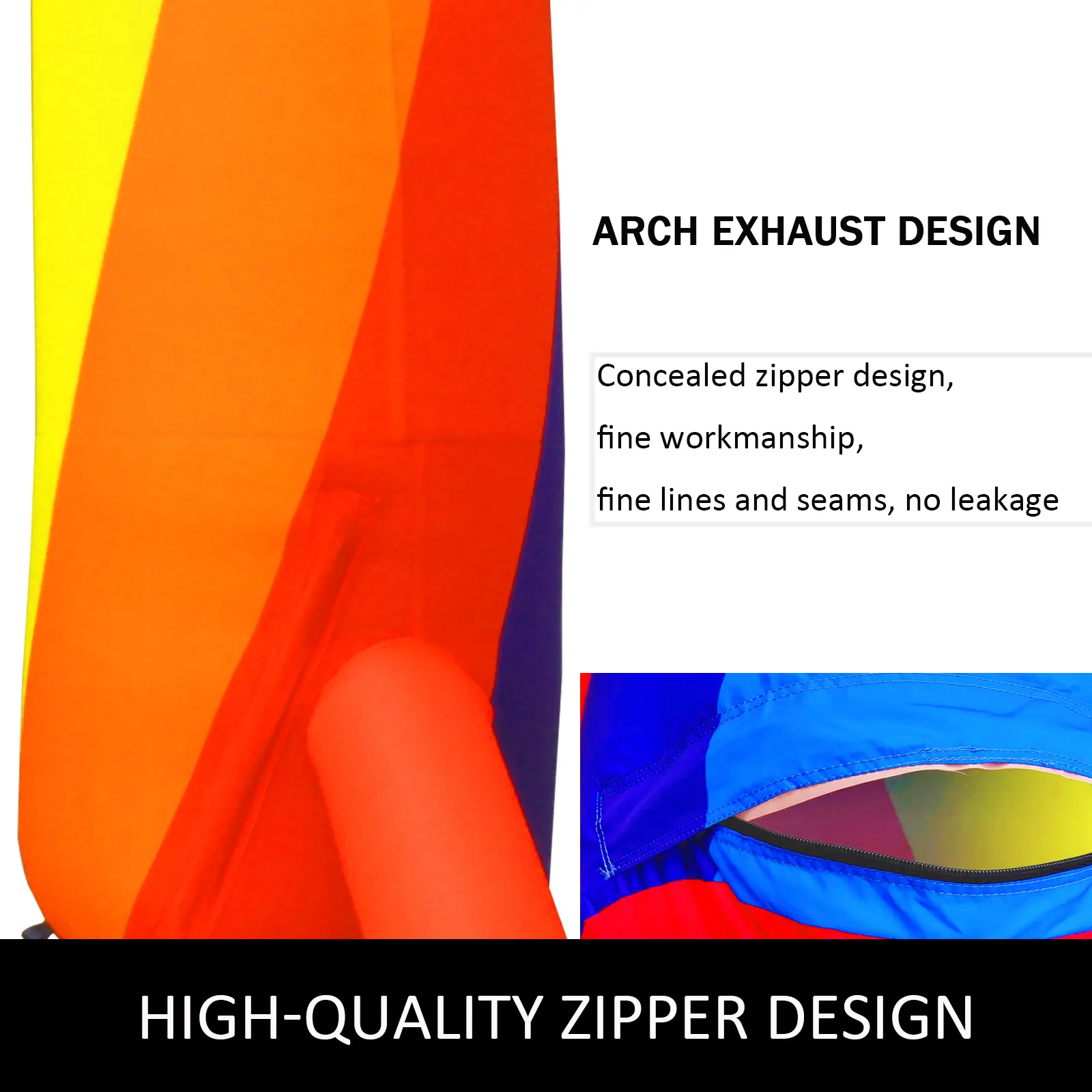 Arco iris inflable VEVOR con cremallera oculta y acabado de alta calidad.