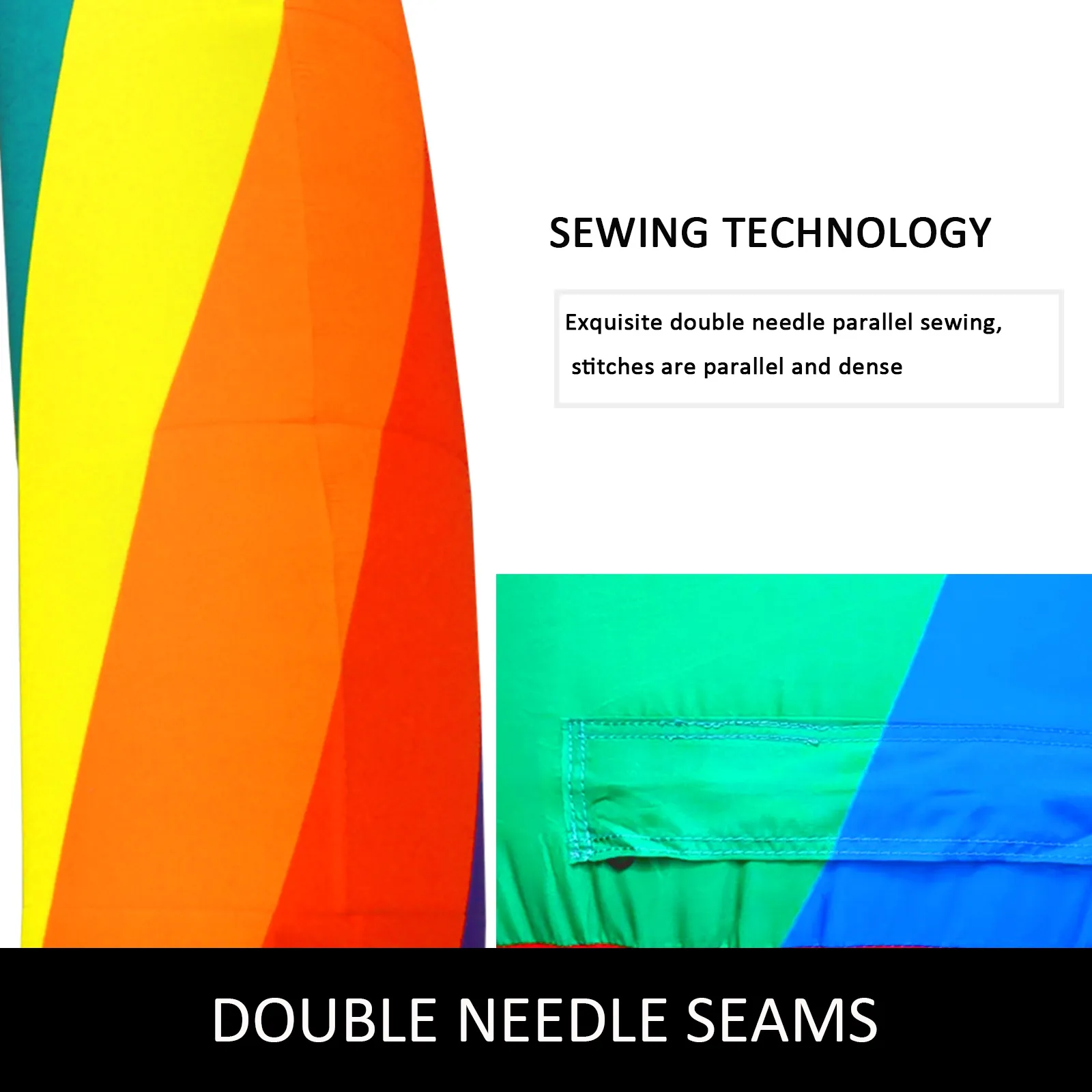 Costuras de doble aguja en el arcoíris inflable VEVOR con colores vibrantes y costuras densas.