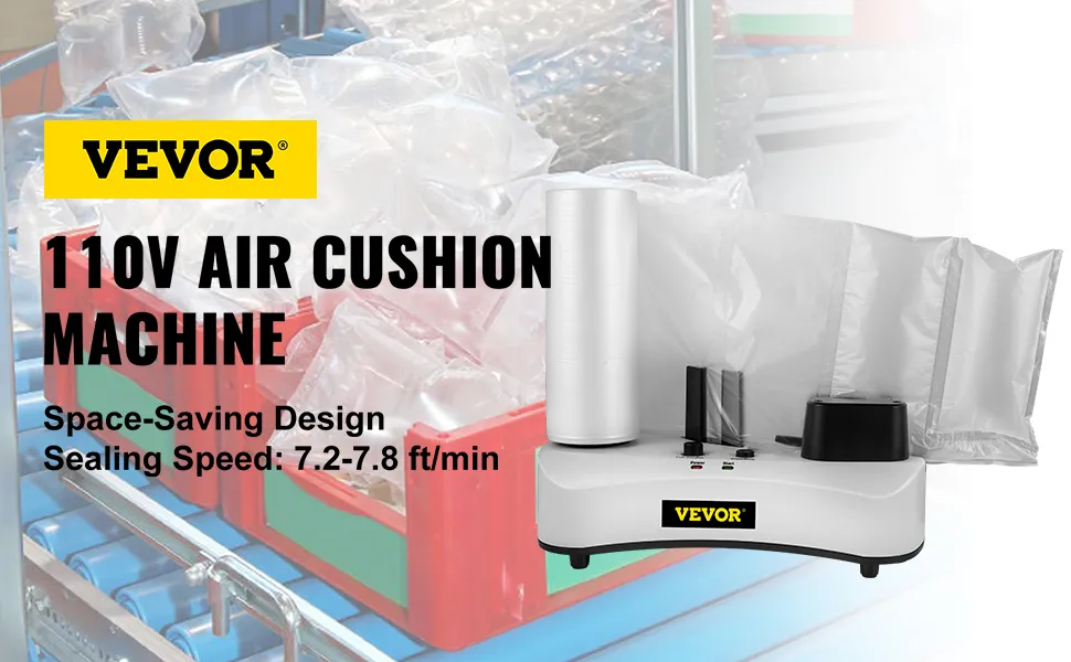 Máquina de colchón de aire VEVOR con diseño que ahorra espacio y velocidad de sellado de 7,2 a 7,8 pies/min.