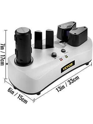 Máquina de cojines de aire VEVOR con dimensiones, cuerpo blanco e indicadores LED