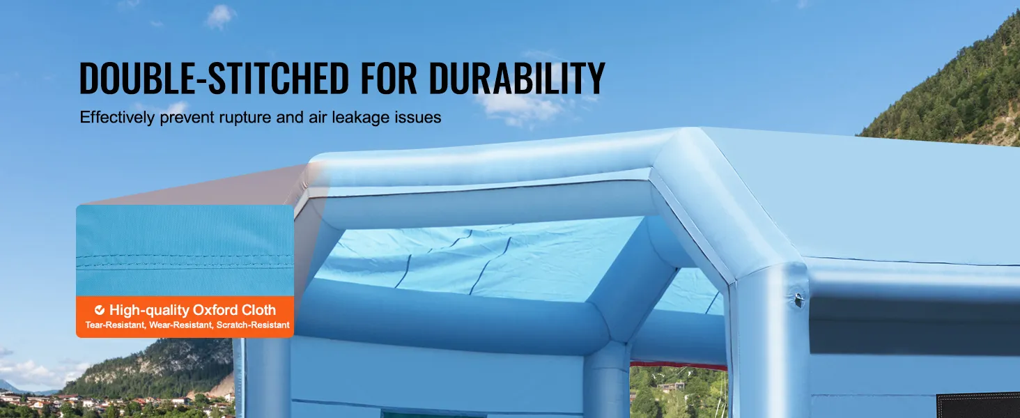 VEVOR inflatable paint booth made of high-quality oxford cloth with double-stitched durability.