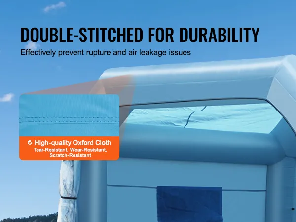 blue VEVOR inflatable paint booth with double-stitched high-quality oxford cloth for durability.