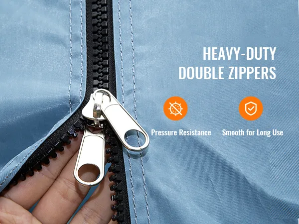 heavy-duty double zippers on VEVOR inflatable paint booth, showcasing pressure resistance and smooth use.