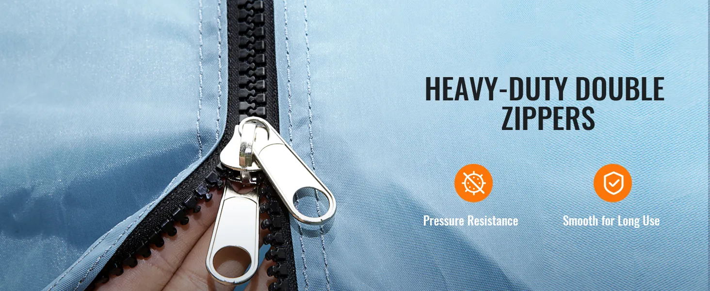 heavy-duty double zippers on VEVOR inflatable paint booth, showcasing pressure resistance and smooth use.