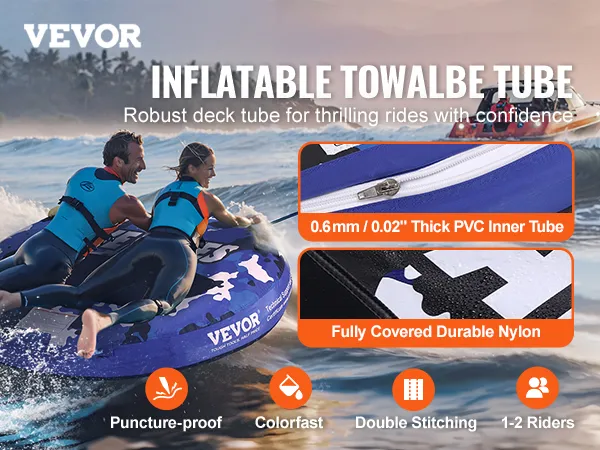 VEVOR trekband voor 1-2 rijders, met duurzame nylon, pvc binnenband en dubbele stiksels.