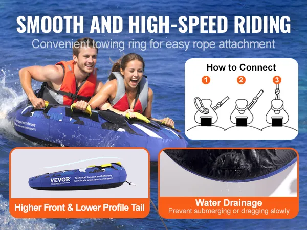 soepel en snel rijden met de VEVOR sleepbare tube met eenvoudig trekvermogen, hogere voorkant en waterafvoer.