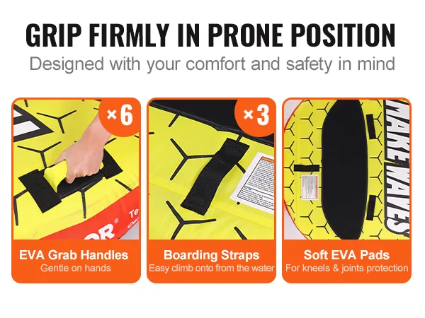 VEVOR towable tube featuring eva grab handles, boarding straps, and soft eva pads for comfort and safety.