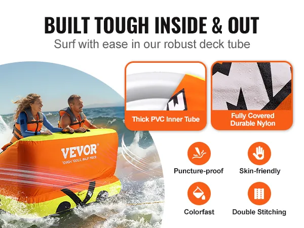 VEVOR towable tube riding waves, featuring thick pvc, durable nylon, puncture-proof, and colorfast.