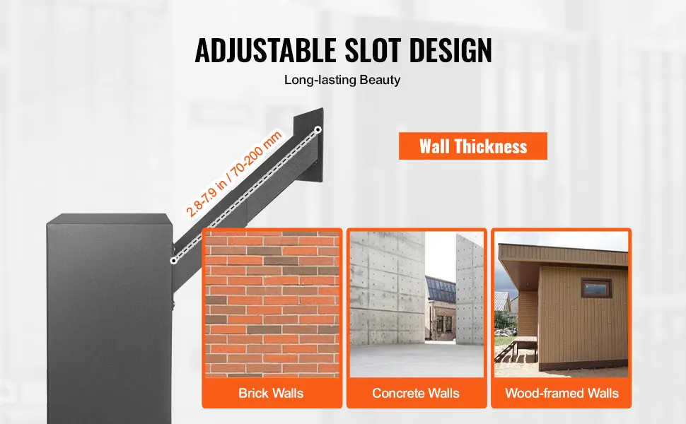 VEVOR through the wall mailbox with adjustable slot design, accommodates brick, concrete, and wood-framed walls.