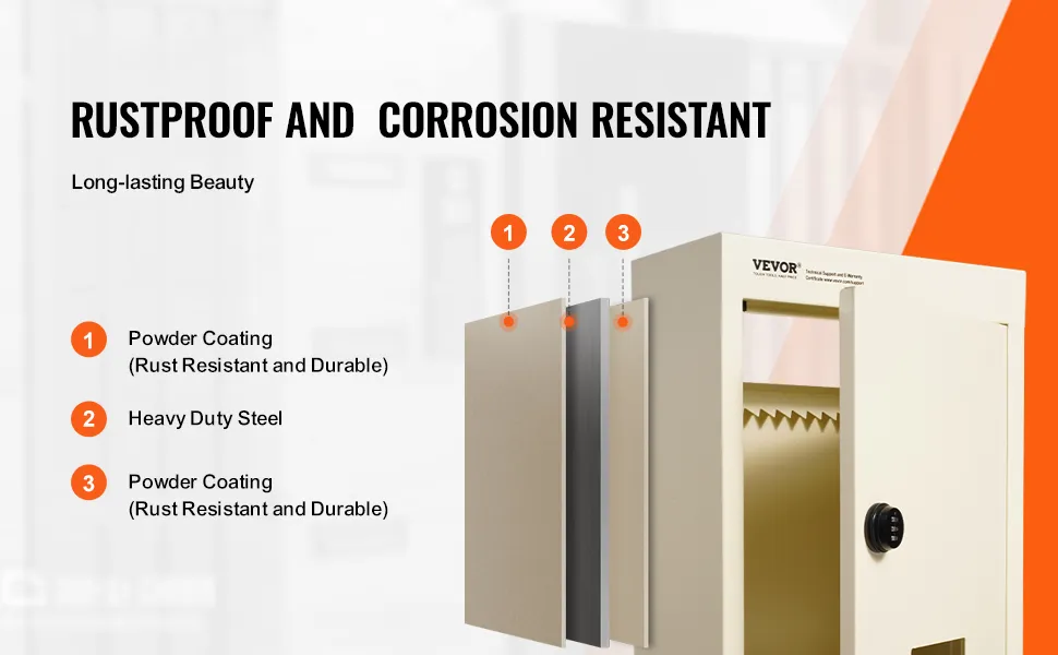 VEVOR through the wall drop box showing its rustproof and corrosion-resistant powder-coated steel layers.