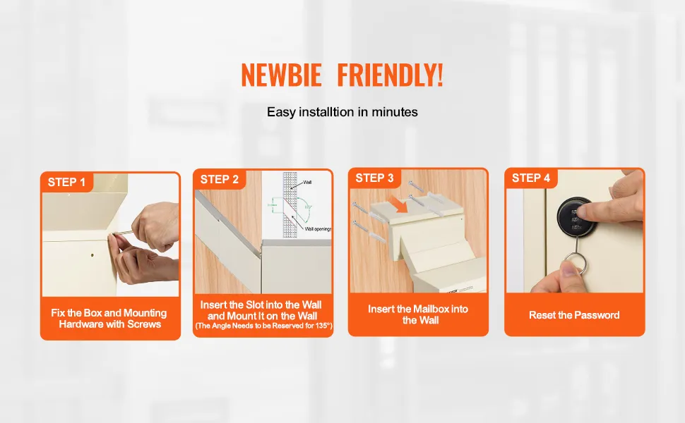 easy installation guide for VEVOR through the wall drop box: fix, insert, mount, and reset password in minutes.