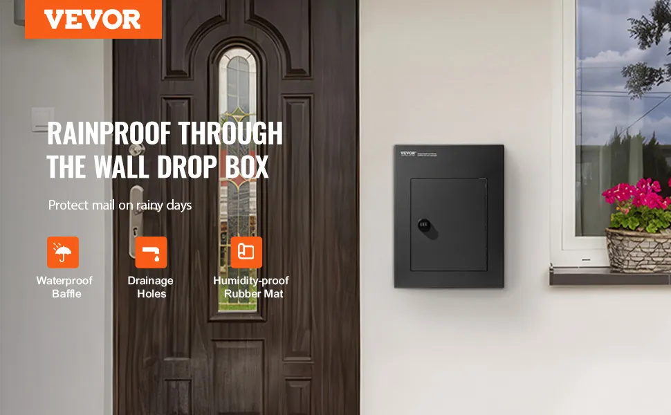 VEVOR through the wall drop box mounted outside a house, showcasing rainproof features.