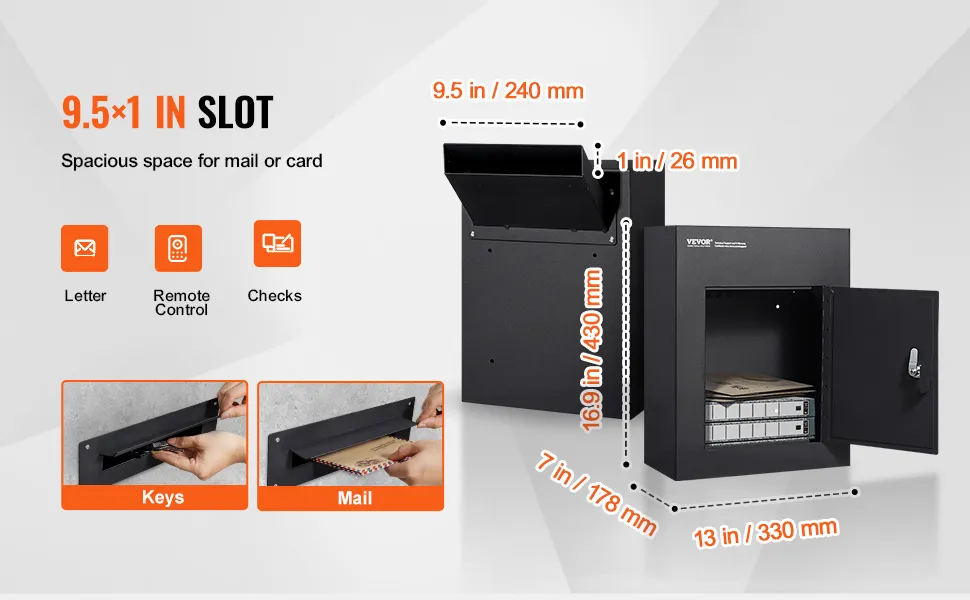 VEVOR through the wall drop box, 9.5x1 slot for keys, mail, remote control, and checks.