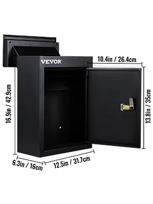 VEVOR drop box with dimensions 16.9 x 12.5 x 6.3 inches and lockable door.