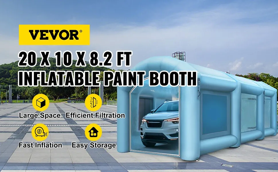Cabina de pintura inflable VEVOR 20 x 10 x 8,2 pies; gran espacio, filtración eficiente.
