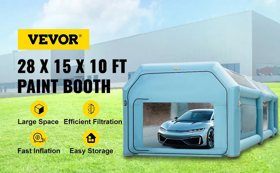 Cabina de pintura inflable VEVOR: gran espacio, filtración eficiente, inflado rápido, fácil almacenamiento.