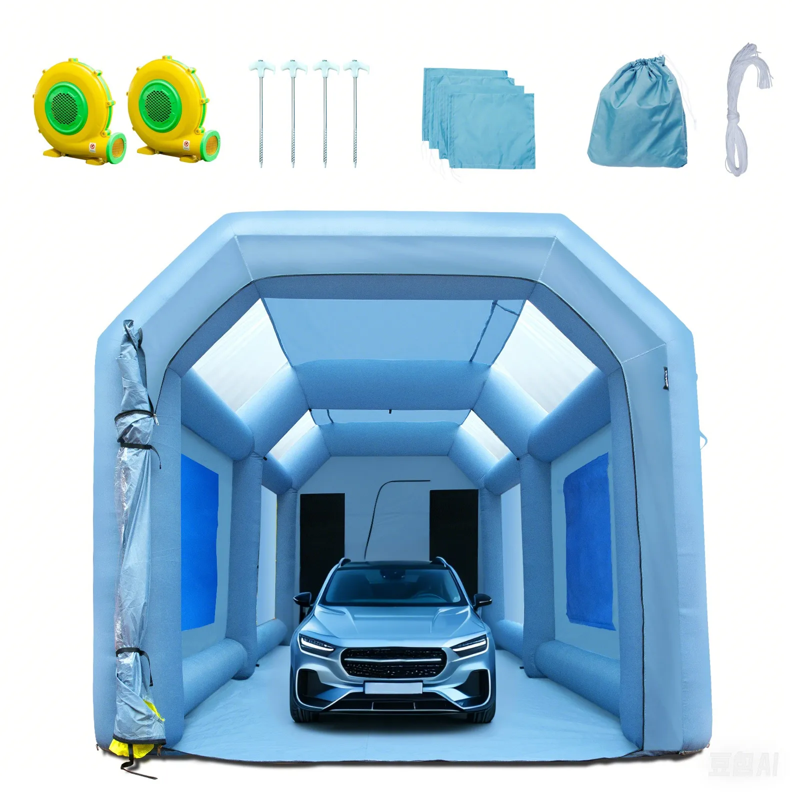 Cabina de pintura inflable VEVOR que muestra una gran tela oxford con revestimiento de PU y PVC.