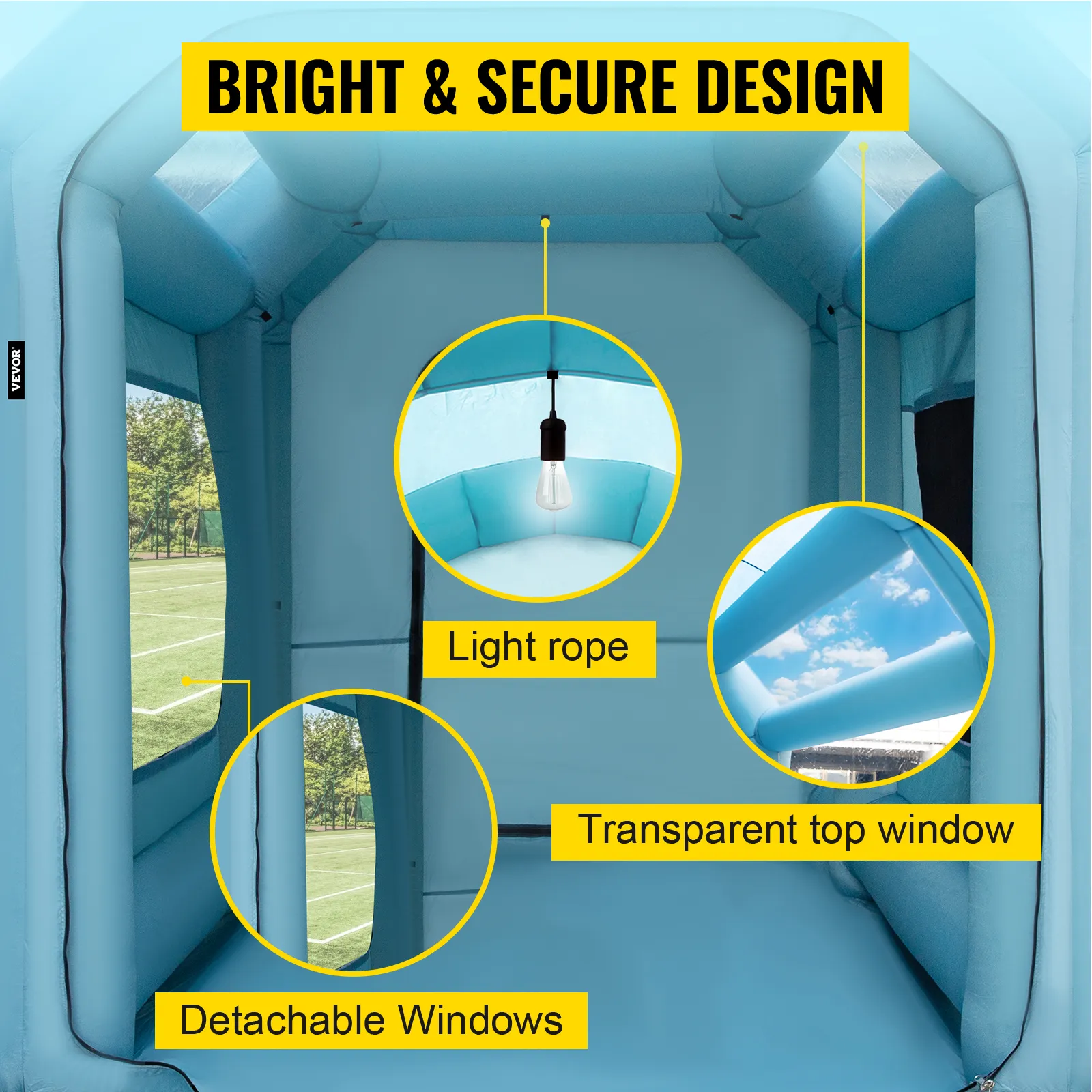 Cabina de pintura inflable VEVOR con ventanas desmontables, cuerda ligera, ventana superior transparente.