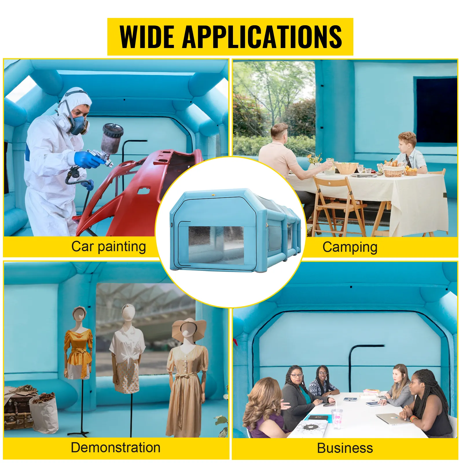 Cabina de pintura inflable VEVOR utilizada para pintar automóviles, acampar, demostraciones y negocios.