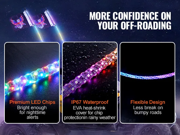 Gelbes Can-Am-ATV mit VEVOR-LED-Peitschenlicht, wasserdicht nach IP67 und mit Premium-LED-Chips.