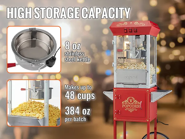 Máquina para hacer palomitas de maíz VEVOR con hervidor de acero inoxidable de 8 oz, prepara hasta 48 tazas por lote.