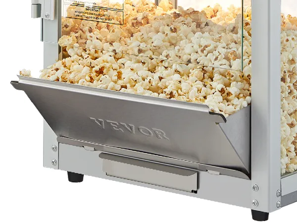 Máquina para hacer palomitas de maíz VEVOR llena de palomitas de maíz recién hechas.