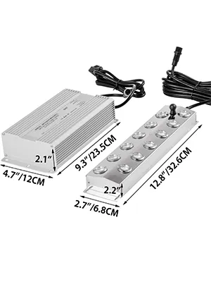 VEVOR mist maker with measurements and power cord for ultrasonic misting.