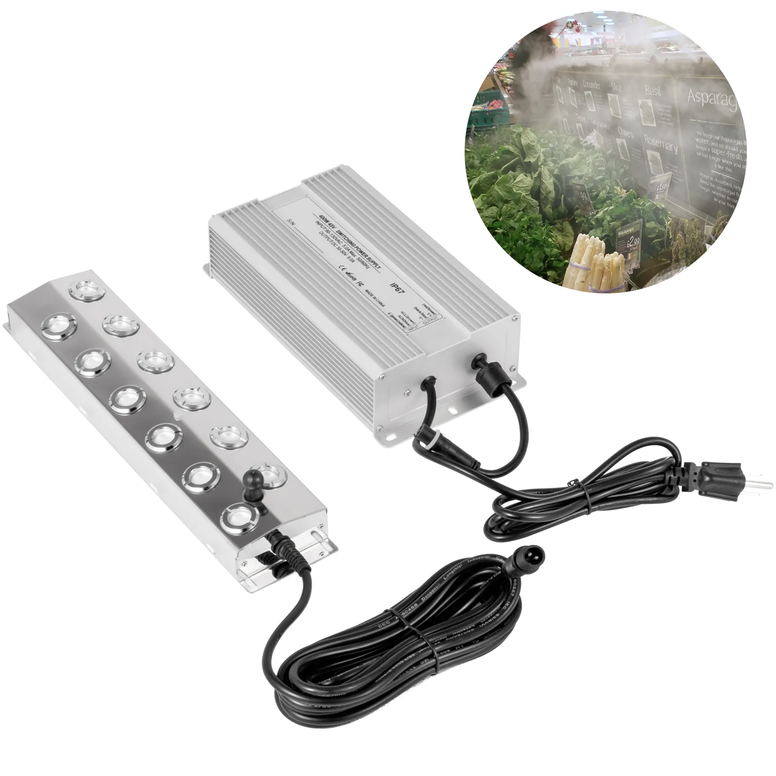 VEVOR mist maker for indoor plant humidification, showing device and misting process.