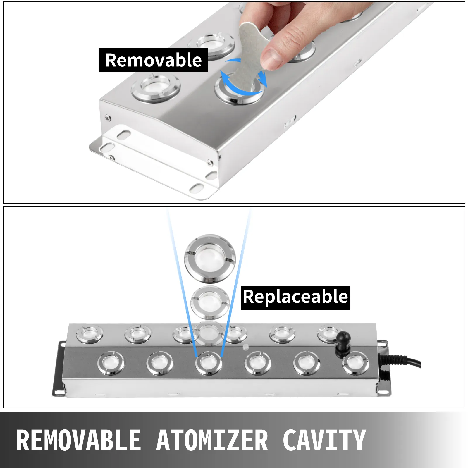 VEVOR mist maker with removable, replaceable atomizer covers.