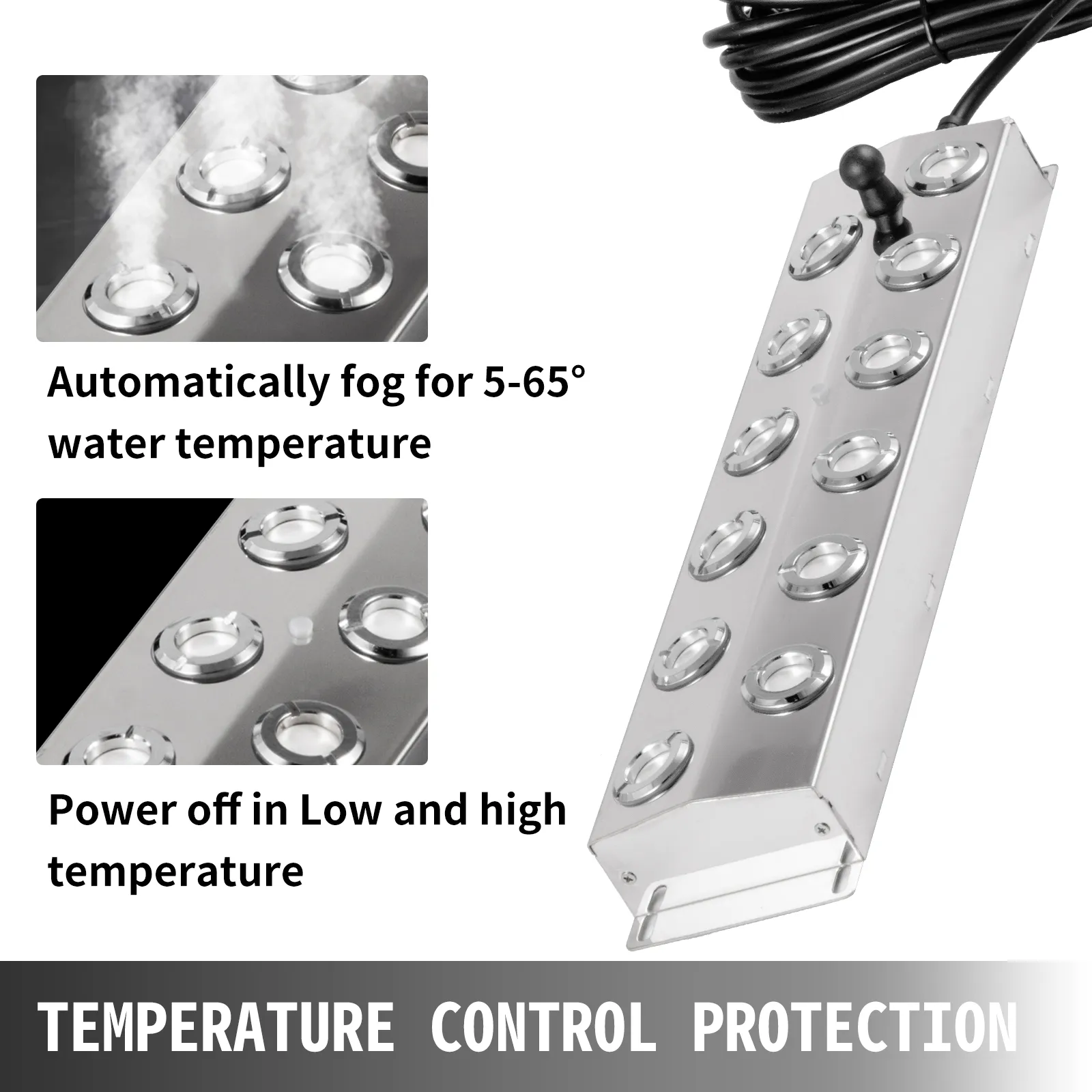 VEVOR mist maker with automatic fog for 5-65°c and temperature control.