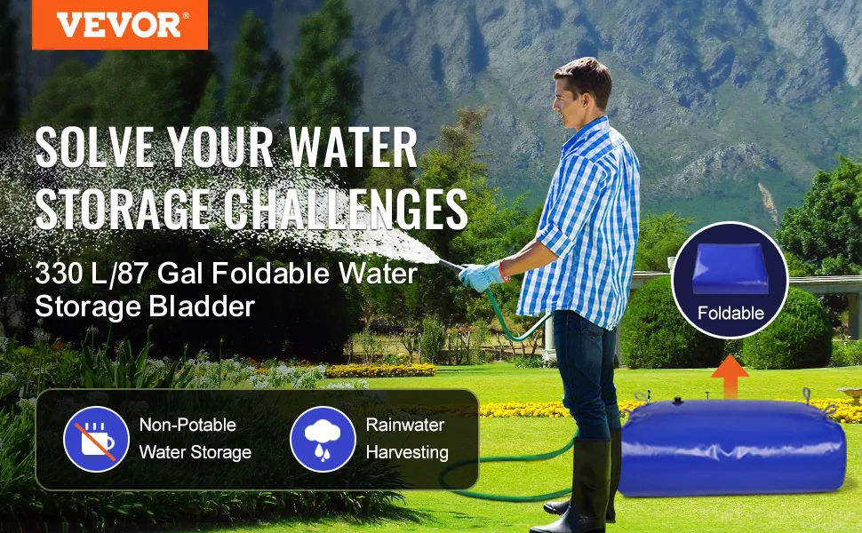 VEVOR water tank for 330 l/87 gal foldable water storage and rainwater harvesting.
