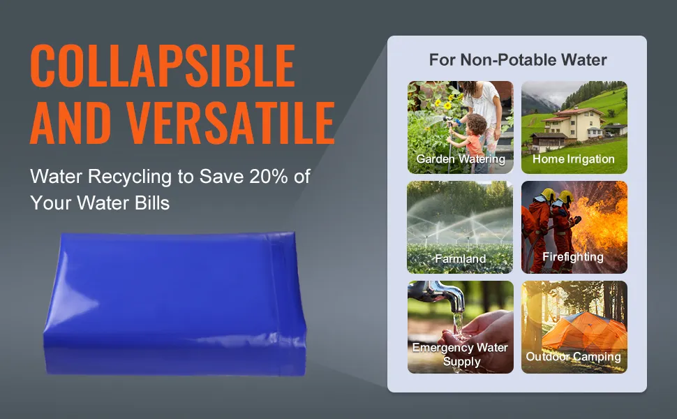 collapsible and versatile VEVOR water tank for non-potable water use in gardening, irrigation, and more.
