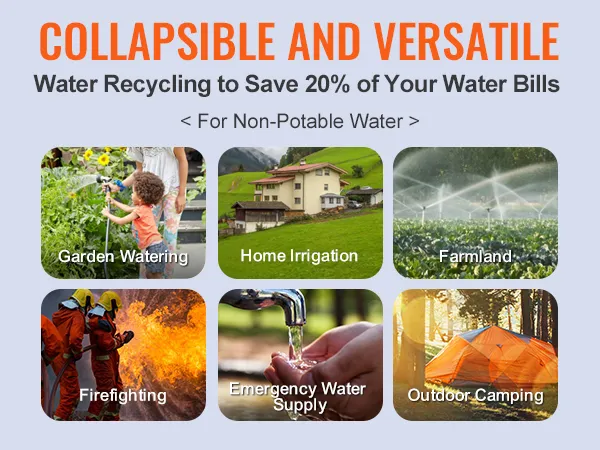 collapsible and versatile VEVOR water storage bladder for garden watering, home irrigation, and camping.