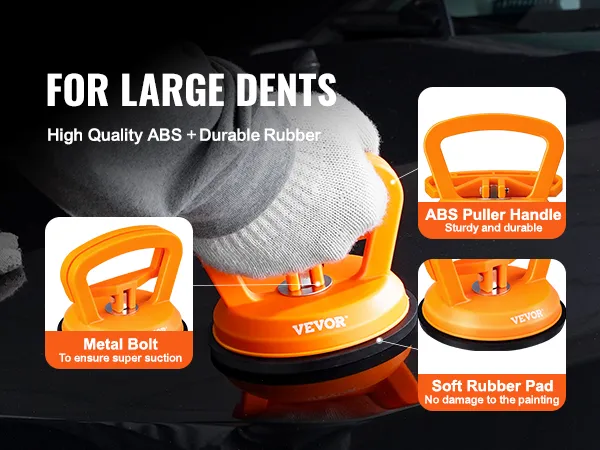 Kit extractor de abolladuras VEVOR con mango de ABS, perno de metal y almohadilla de goma suave para abolladuras grandes en la superficie del automóvil.