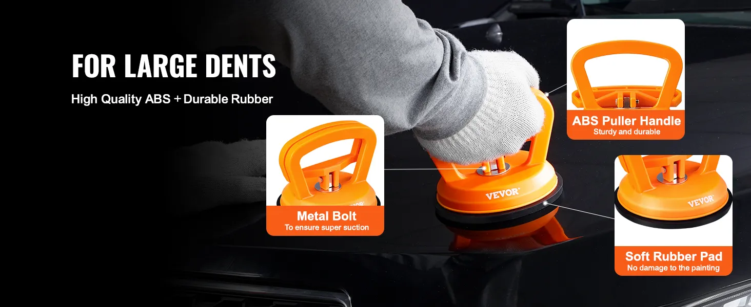 Kit extractor de abolladuras VEVOR con mango de ABS, perno de metal y almohadilla de goma suave para abolladuras grandes en la superficie del automóvil.