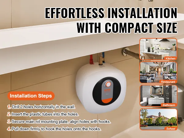 Calentador de agua eléctrico mini-tanque VEVOR debajo del fregadero con instalación sin esfuerzo para cocina y baño.