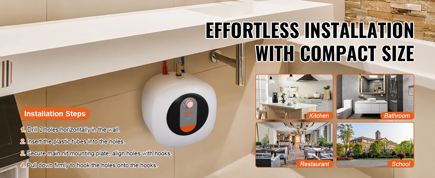 Calentador de agua eléctrico mini-tanque VEVOR debajo del fregadero con instalación sin esfuerzo para cocina y baño.