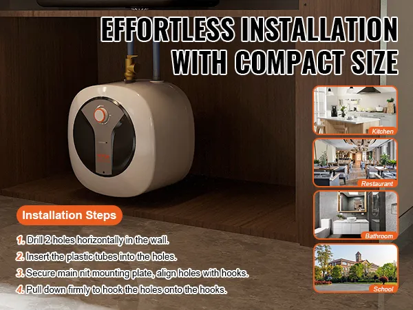 Instalación sin esfuerzo del calentador de agua eléctrico mini-tanque VEVOR; adecuado para cocina, baño y más.