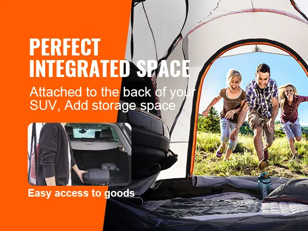 VEVOR suv camping tent offers integrated space with easy access to goods, perfect for outdoor family adventures.