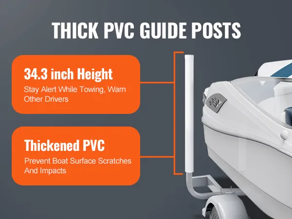 thick pvc guide posts for VEVOR boat trailer guide, 34.3-inch height for alertness, and thickened pvc for impact prevention.